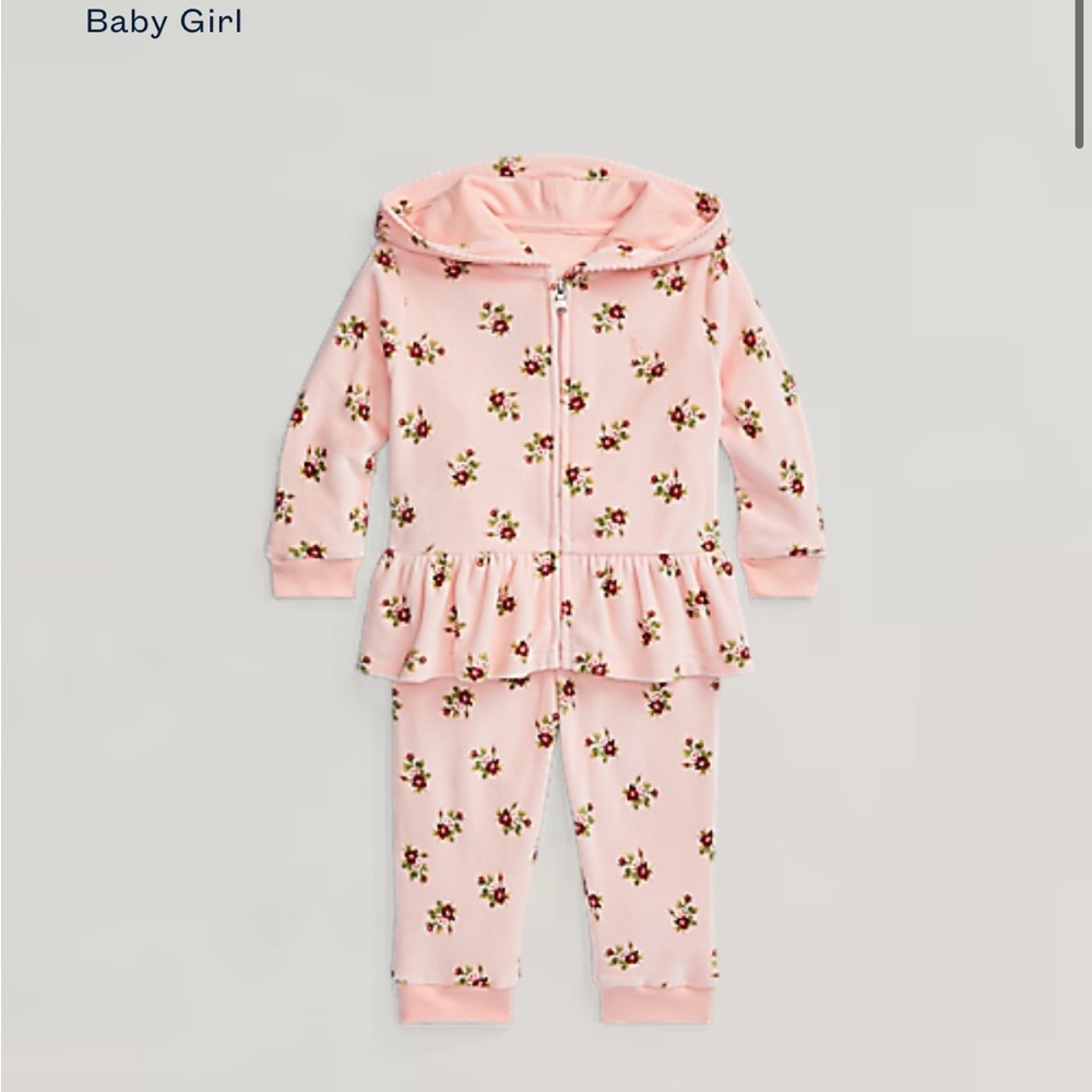 Polo by Ralph Lauren Floral Velour jogger set. Size 9 months